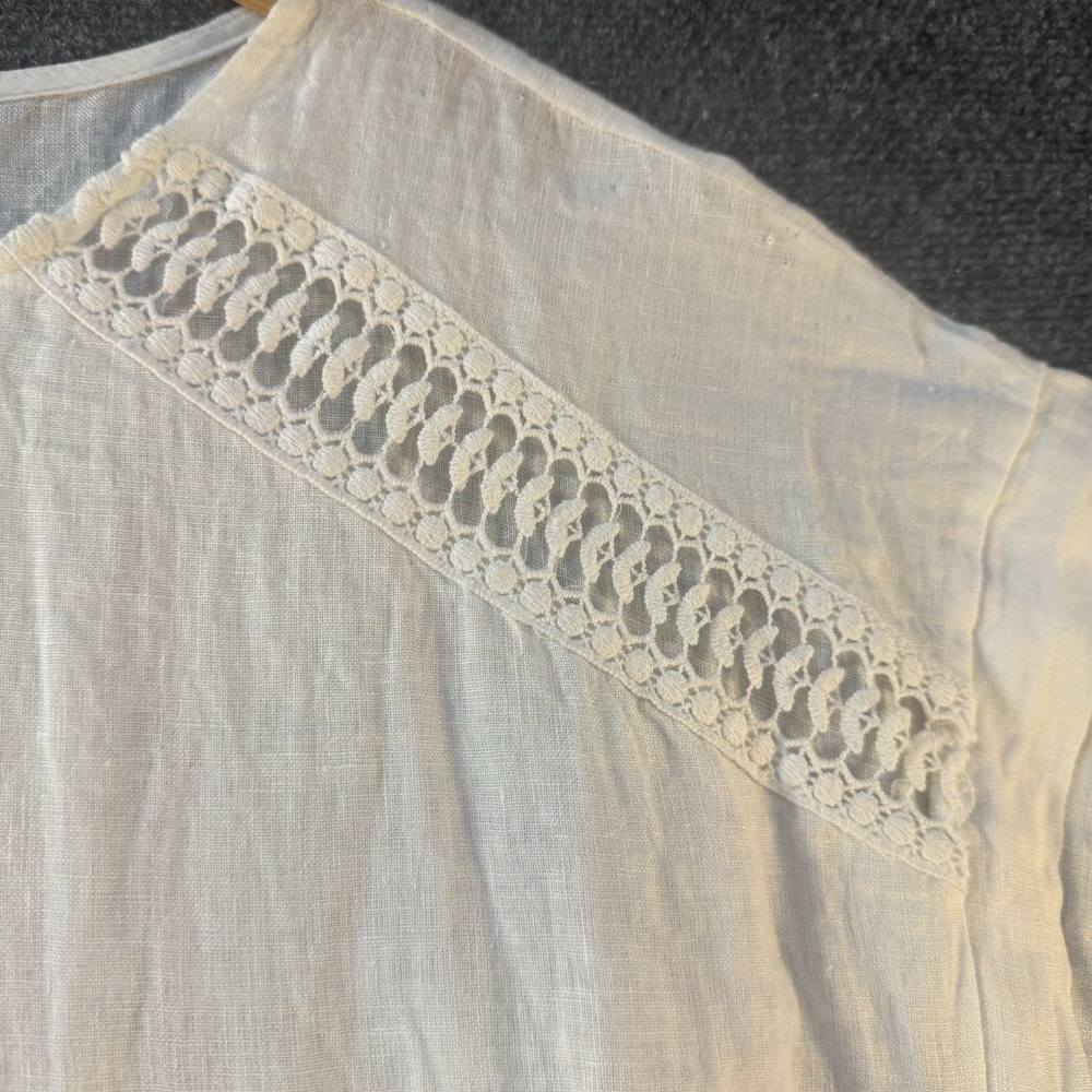 Bellambre Italy 100% Linen Blouse Womens M White Crochet Trim Short Sleeve - Picture 2 of 9